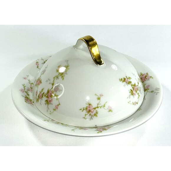 Antique Theodore Haviland Limoges Pink Floral Covered Butter Dish With Strainer - Picture 5 of 14